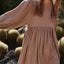 Cutout Textured Long Sleeve Mini Dress - Korvel