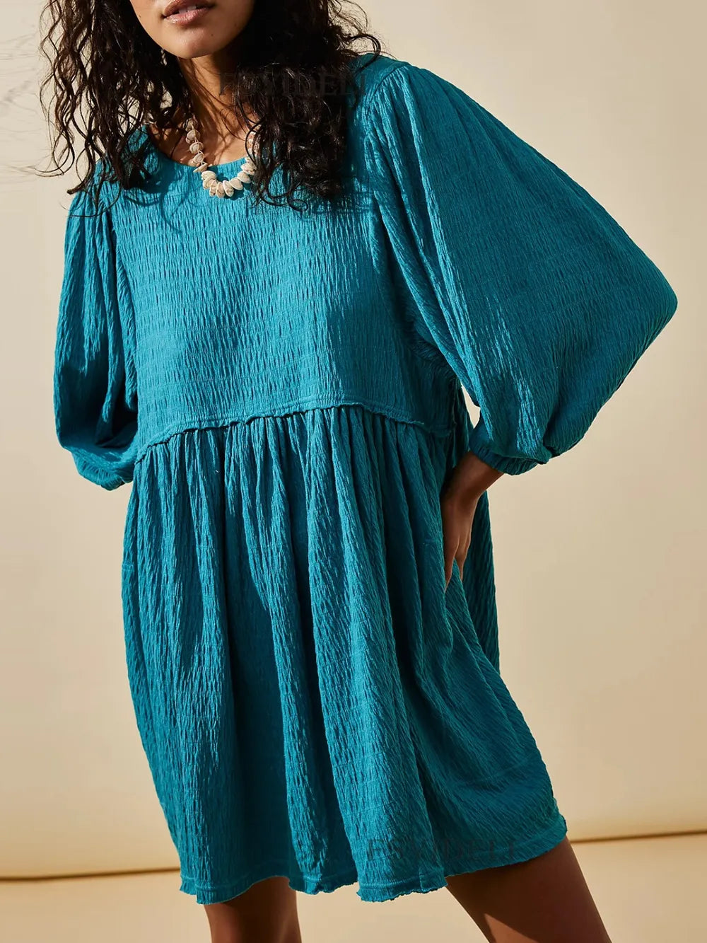 Cutout Textured Long Sleeve Mini Dress - Korvel