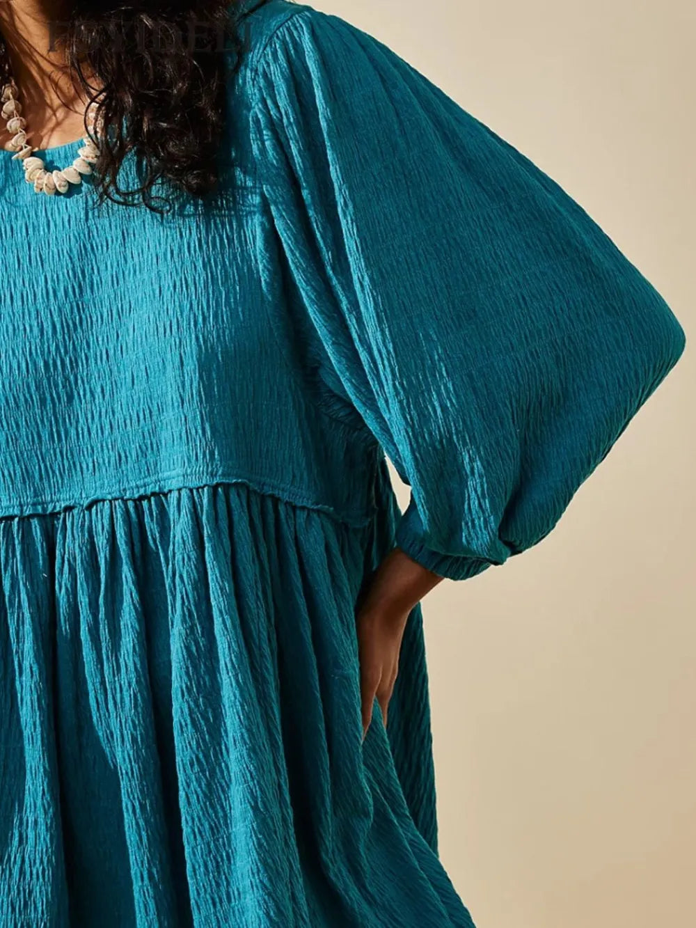 Cutout Textured Long Sleeve Mini Dress - Korvel