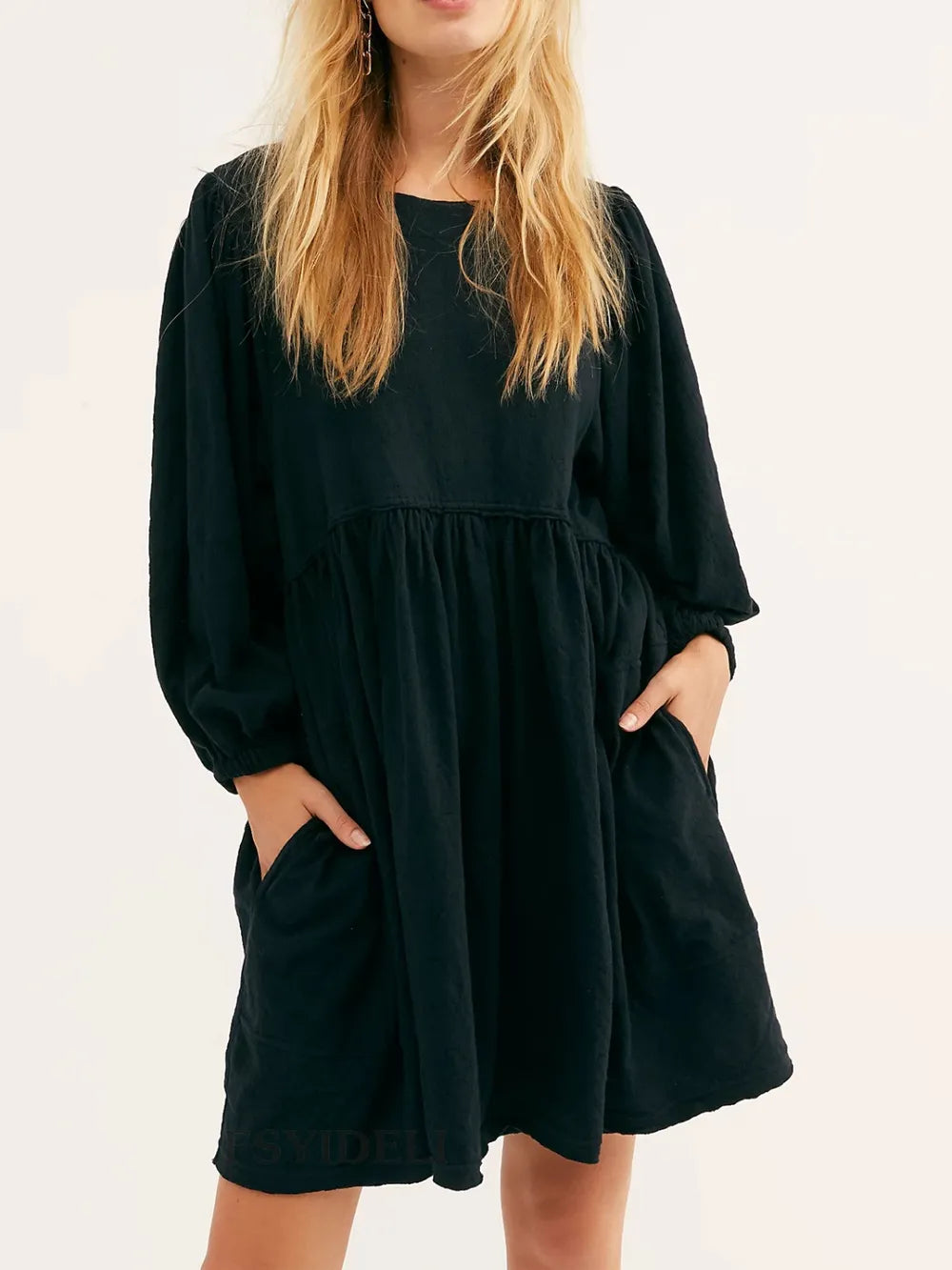 Cutout Textured Long Sleeve Mini Dress - Korvel