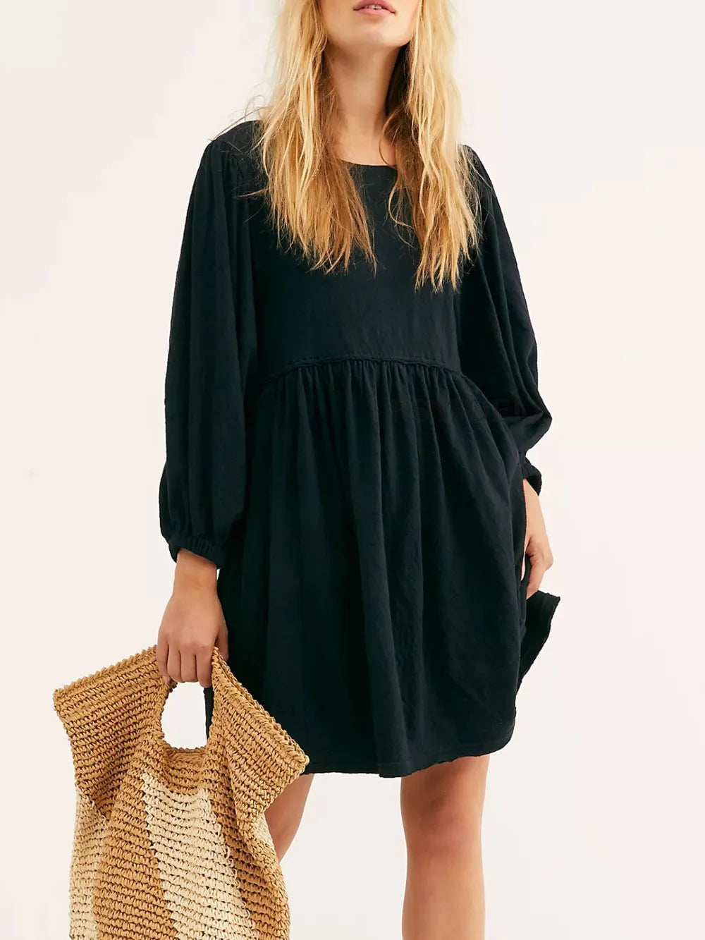Cutout Textured Long Sleeve Mini Dress - Korvel