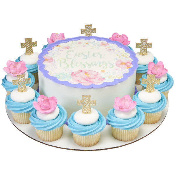 Gold Cross Cake Toppers - Religious Dessert Decorations