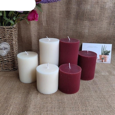Cylindrical Striped Aromatherapy Pillar Candle