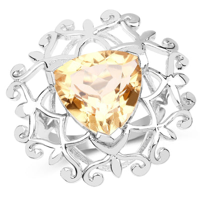 5.71 Carat Genuine Citrine Sterling Silver Engagement Ring
