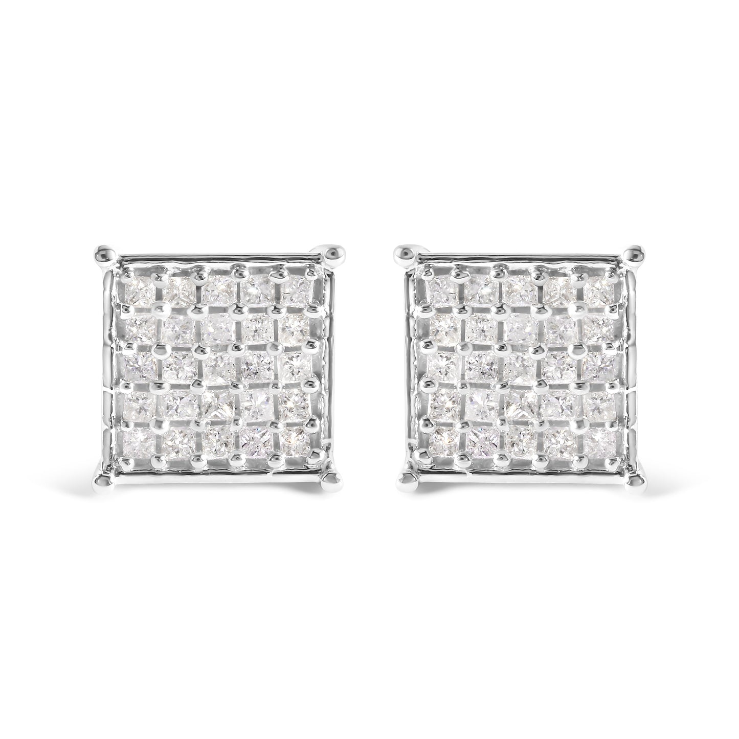 Boucles d'oreilles en diamant composite princesse en or blanc 10K
