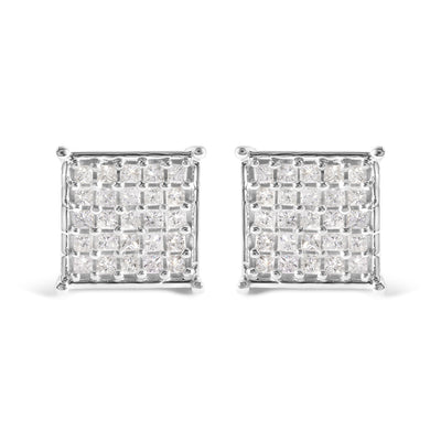 10K White Gold Princess Diamond Composite Stud Earrings