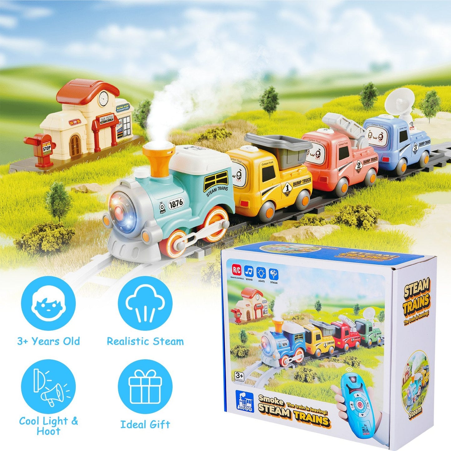 Electric Train Set with Remote Control and Realistic Features