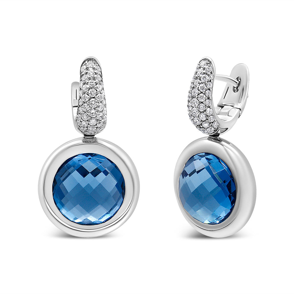 Boucles d'oreilles pendantes en or blanc 18K avec topaze bleue et diamants