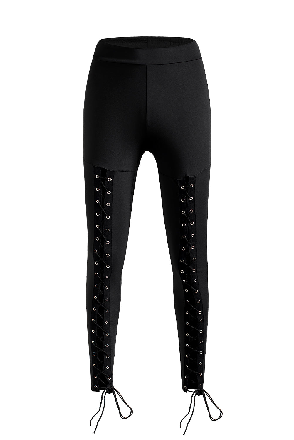 Black Grommet Lace Up Front Leggings - Korvel