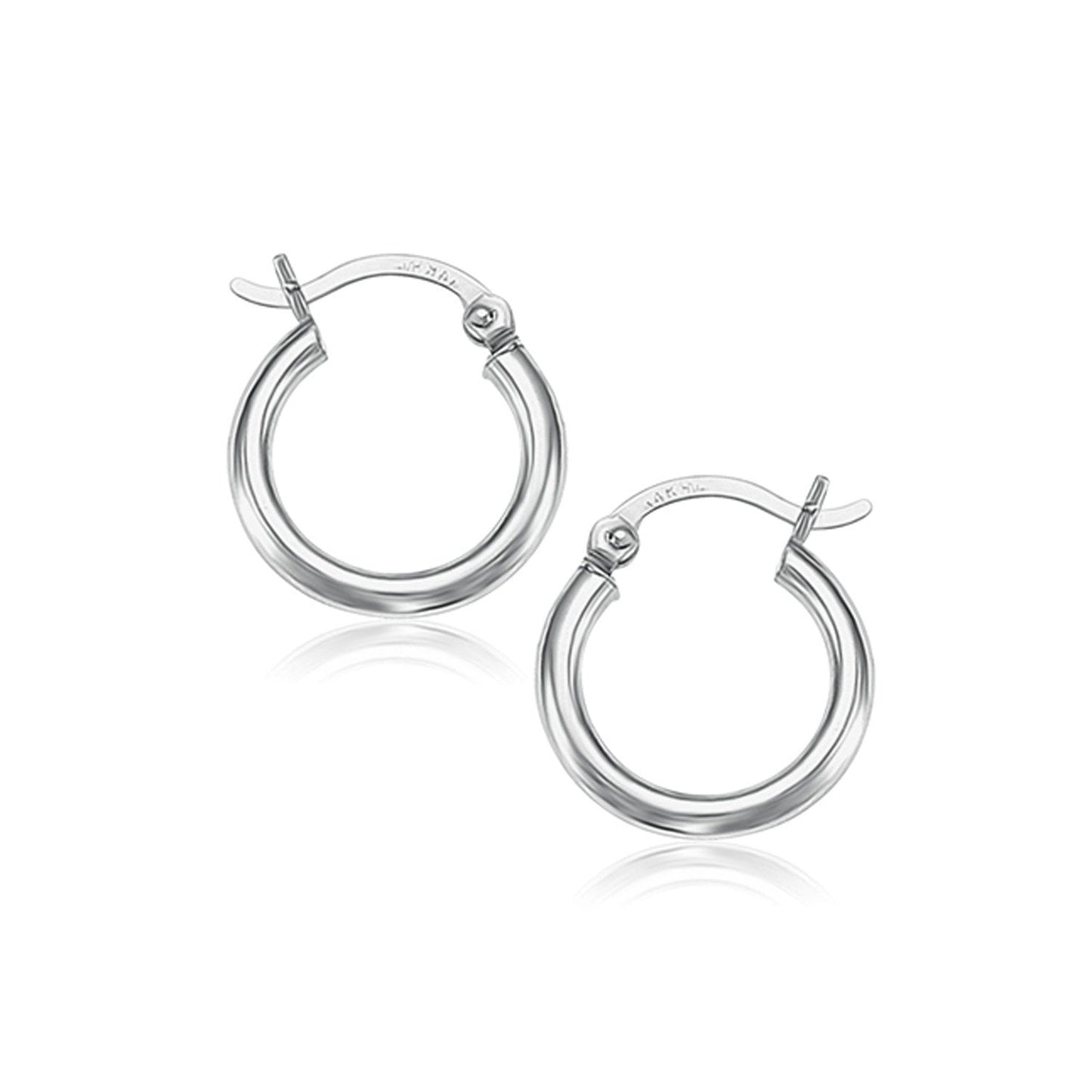 10k White Gold Polished Hoop Earrings - 15 mm