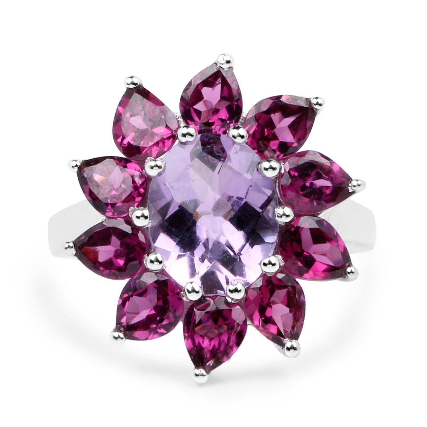 Bague en argent sterling avec améthyste et rhodolite de 5,65 carats