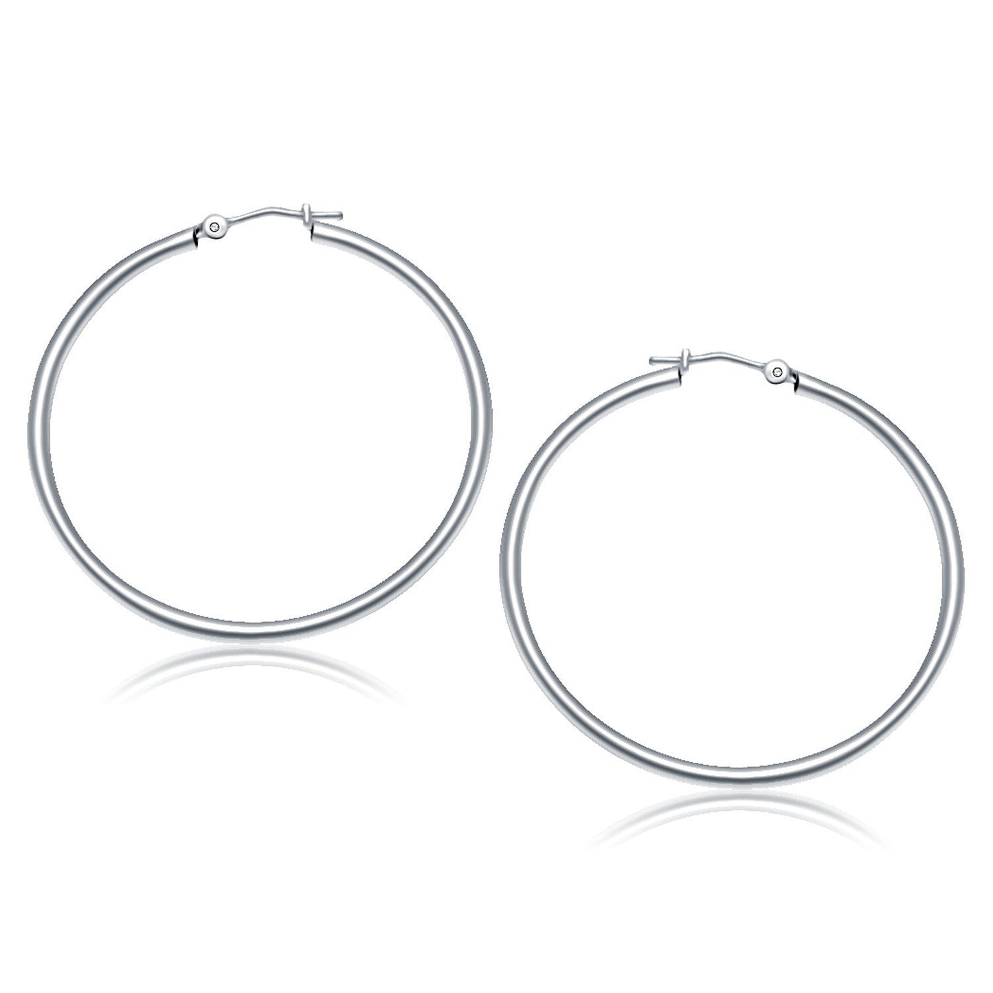 Aros de Aro Pulidos de Oro Blanco de 10k - 40 mm