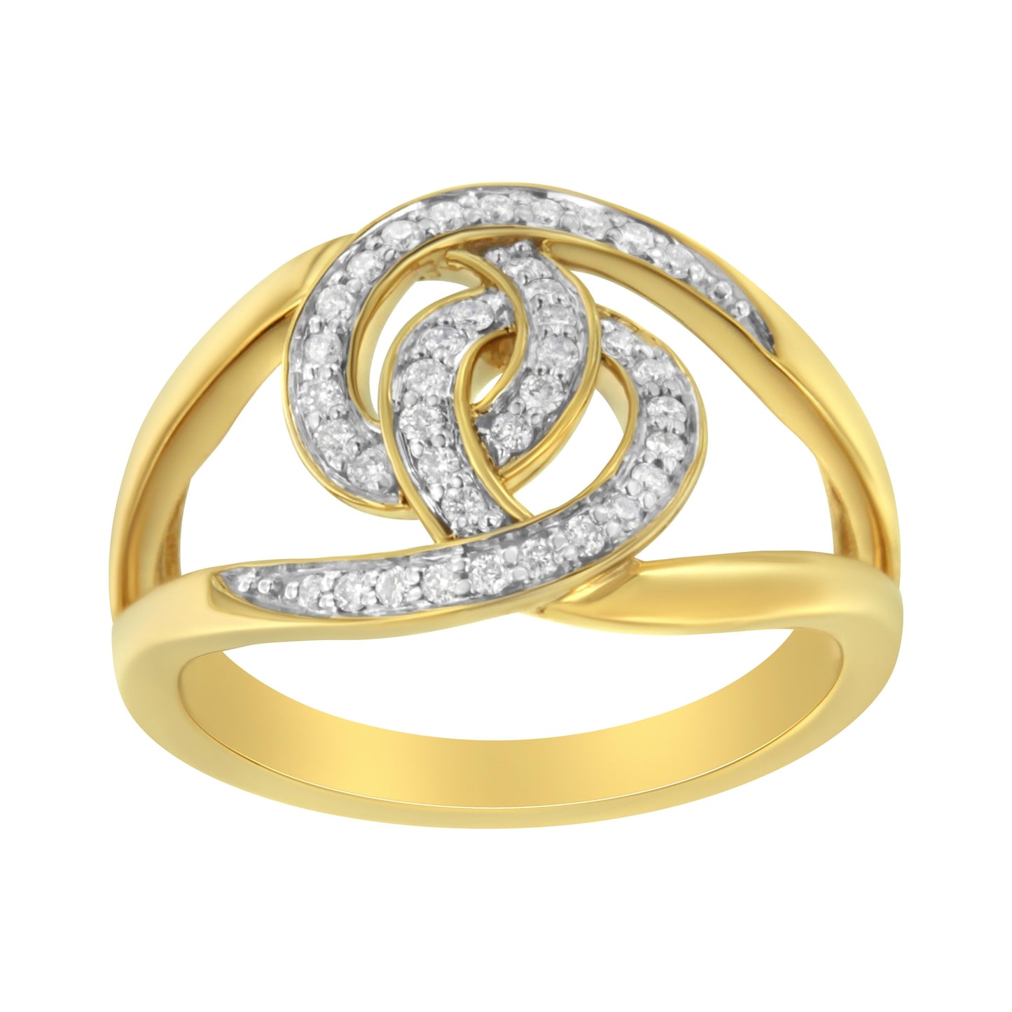 14K Yellow Gold Plated Sterling Silver Interlocking Loop Diamond Ring - Size 7