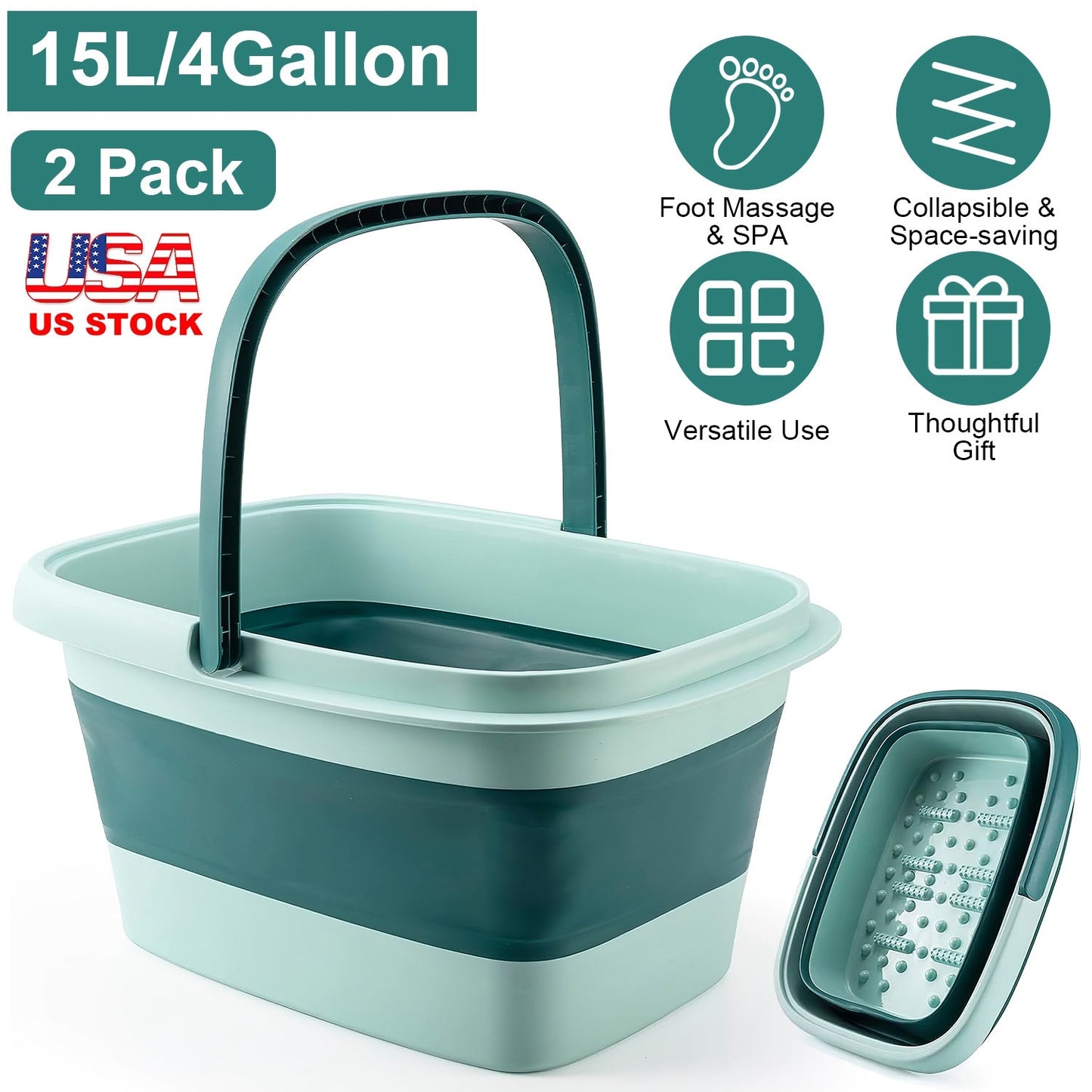 Bañera de pies plegable con rodillos de masaje - 2 paquetes