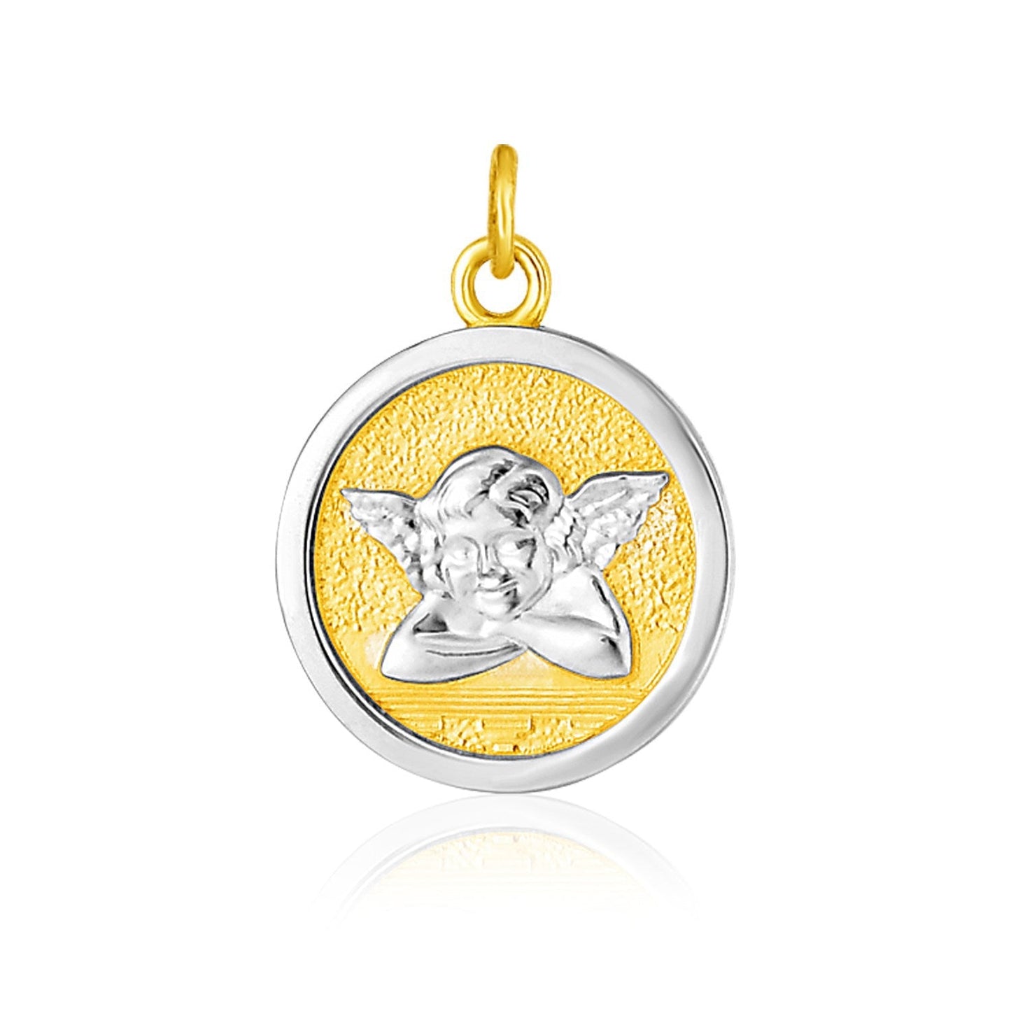 Pendentif médaille angélique rond en or bicolore 14k