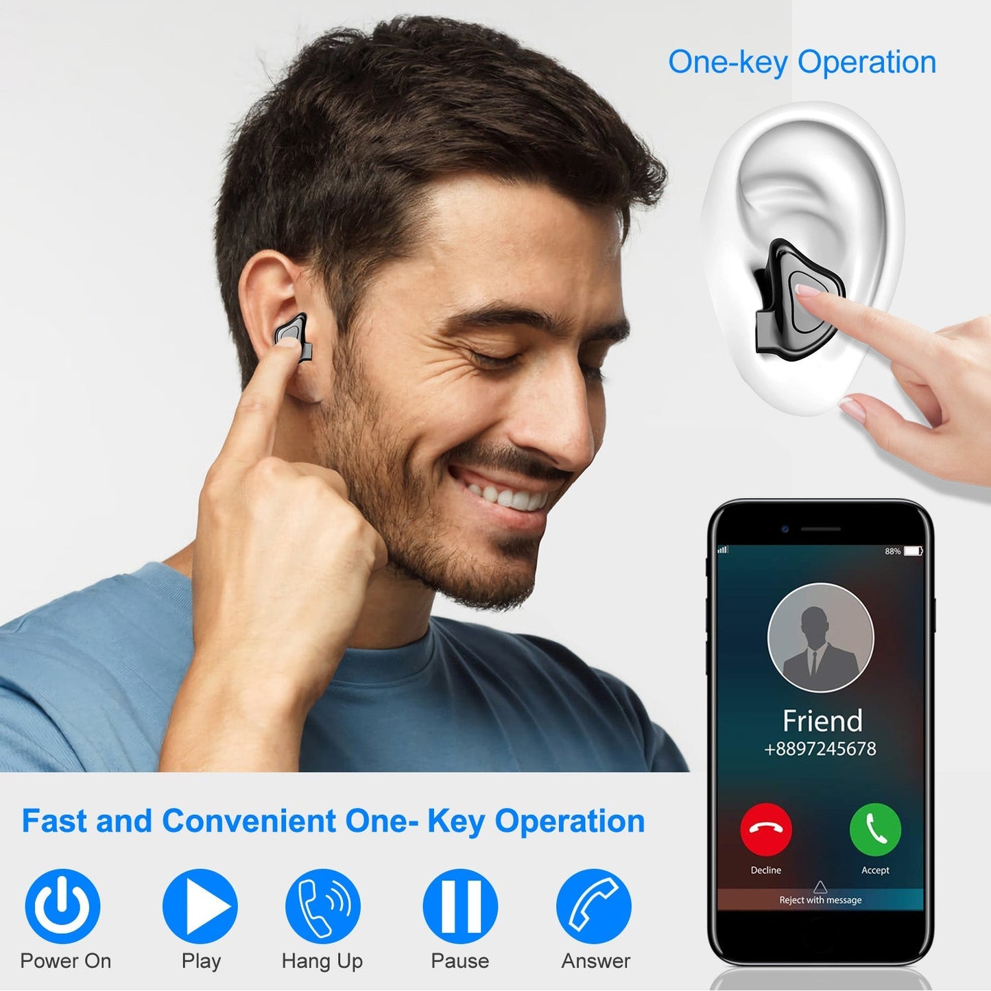 LJG True Wireless Earbuds V5.0 - Waterproof Stereo Headphones