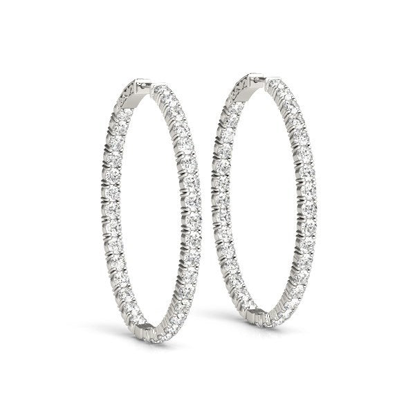 Pendientes de aro de diamante ovalados de doble cara en oro blanco de 14k