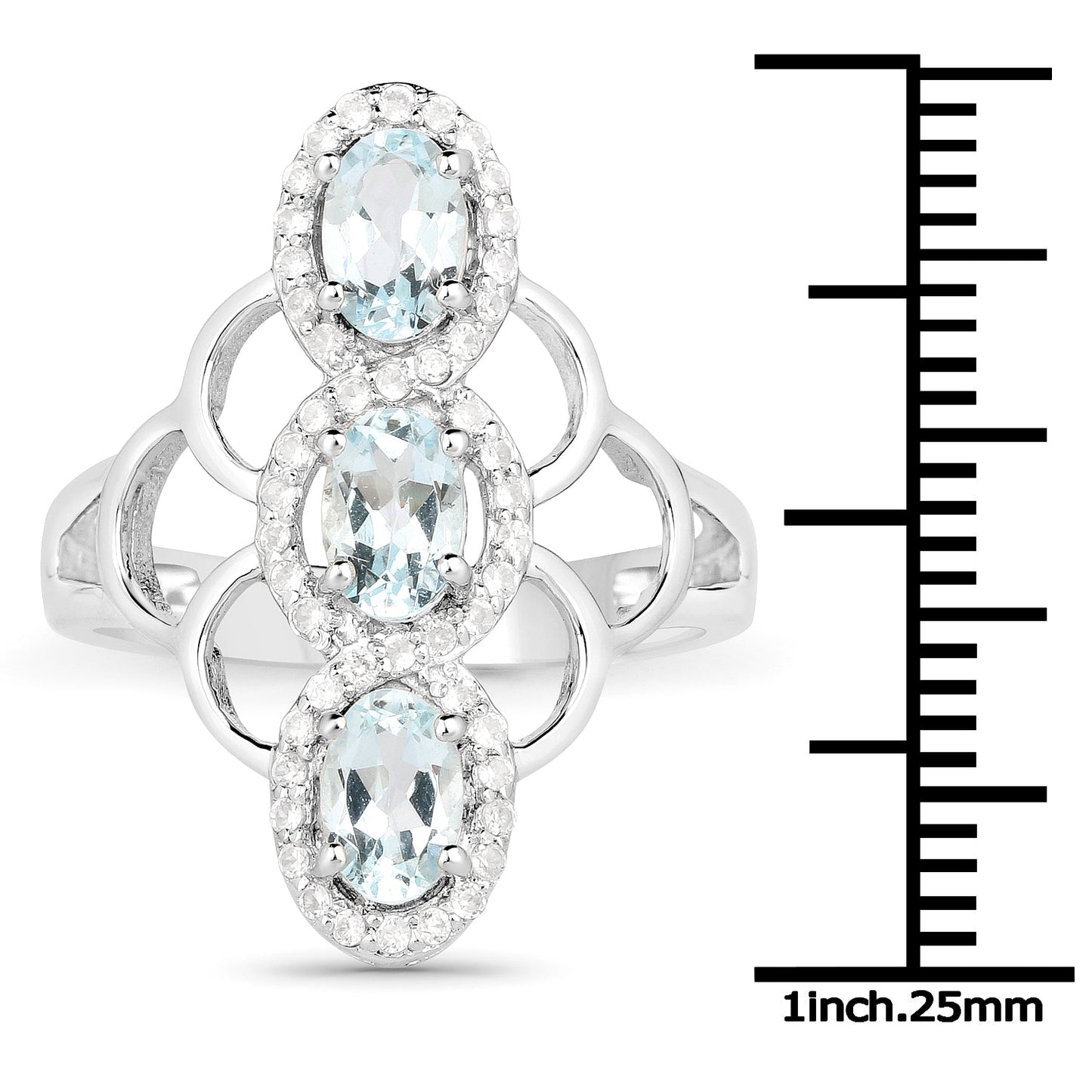 Bague en argent sterling avec aquamarine véritable de 1,54 carat et zircon blanc