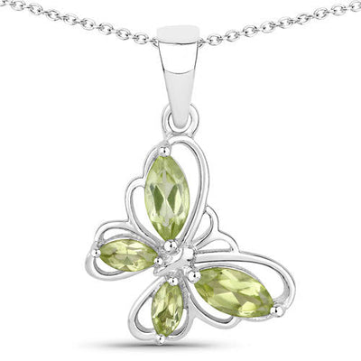 0.64 Carat Genuine Peridot .925 Sterling Silver Butterfly Pendant