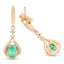 Pendientes de Esmeralda Zambiana y Diamante de 0.70 Quilates en Oro Amarillo de 14K