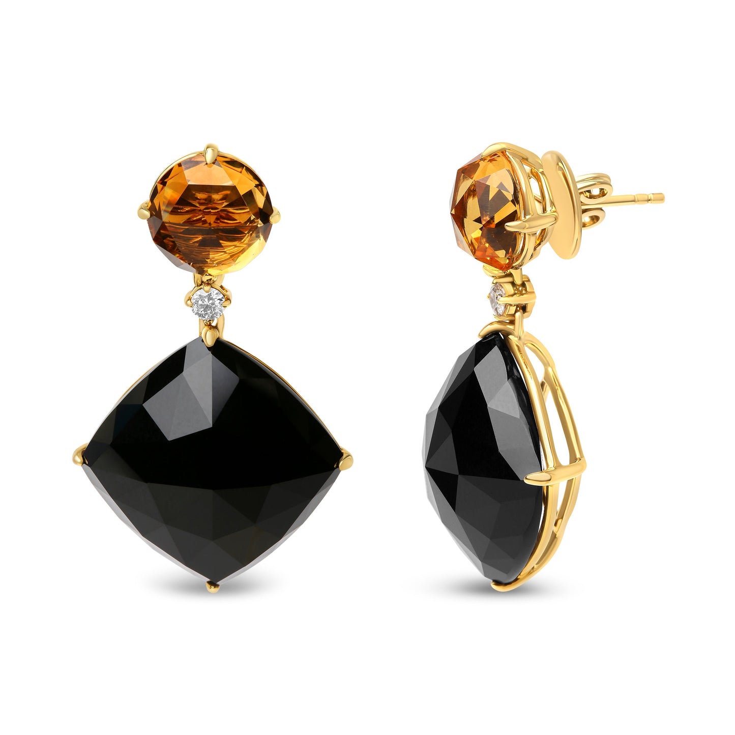 Boucles d'oreilles pendantes en or jaune 18K avec diamants et citrine onyx