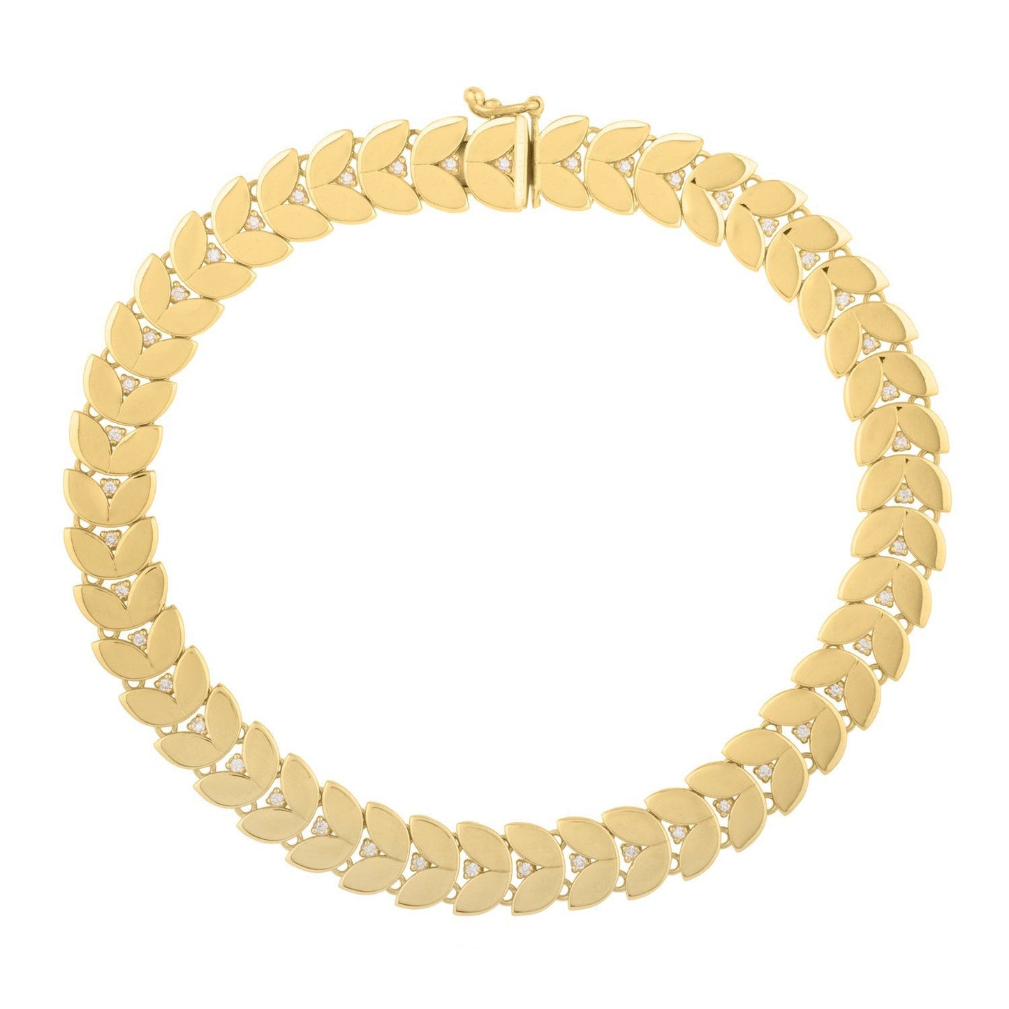 Bracelet en laiton doré 14k avec feuille de laurier et diamant