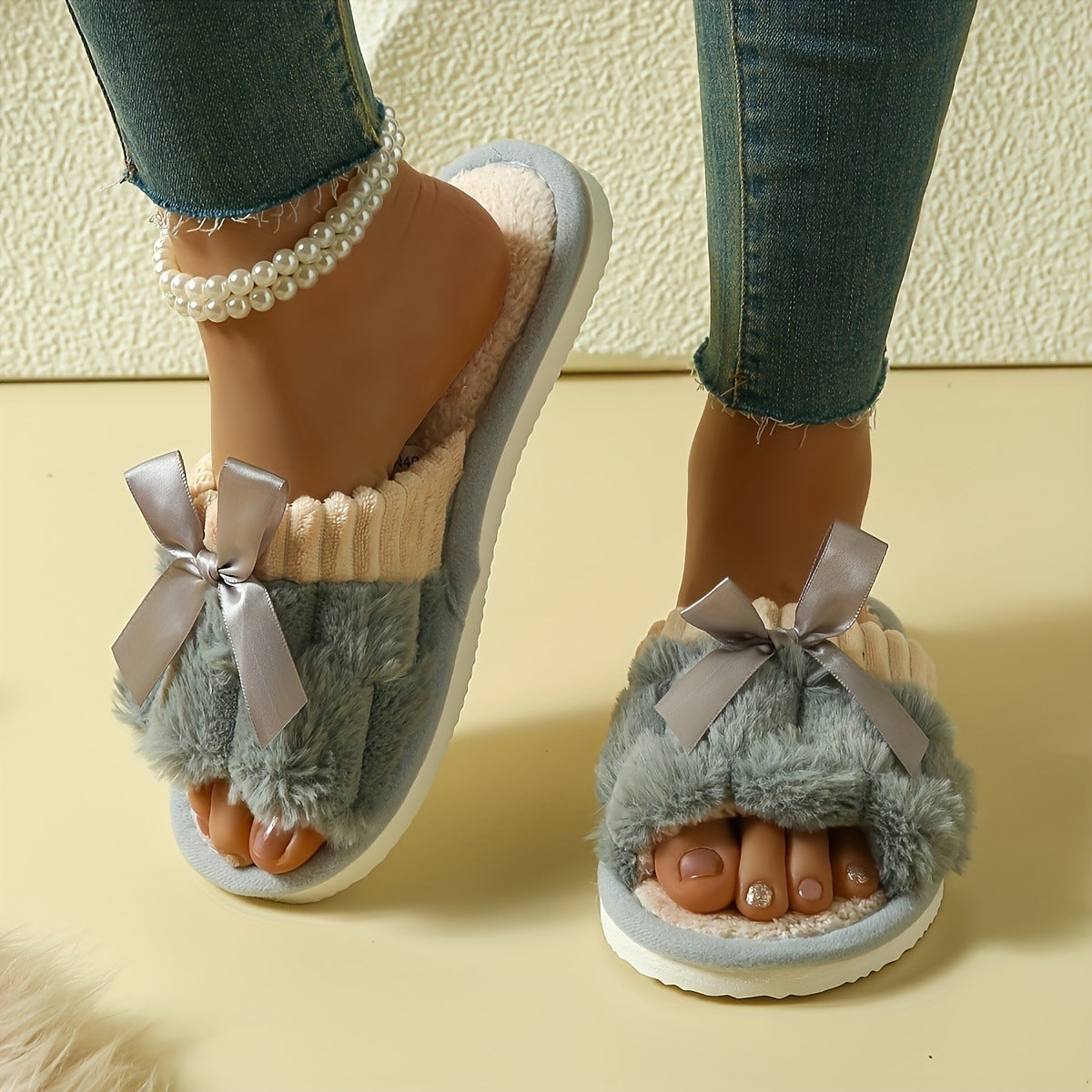 Nouvelles chaussons en peluche avec nœud pour un confort intérieur