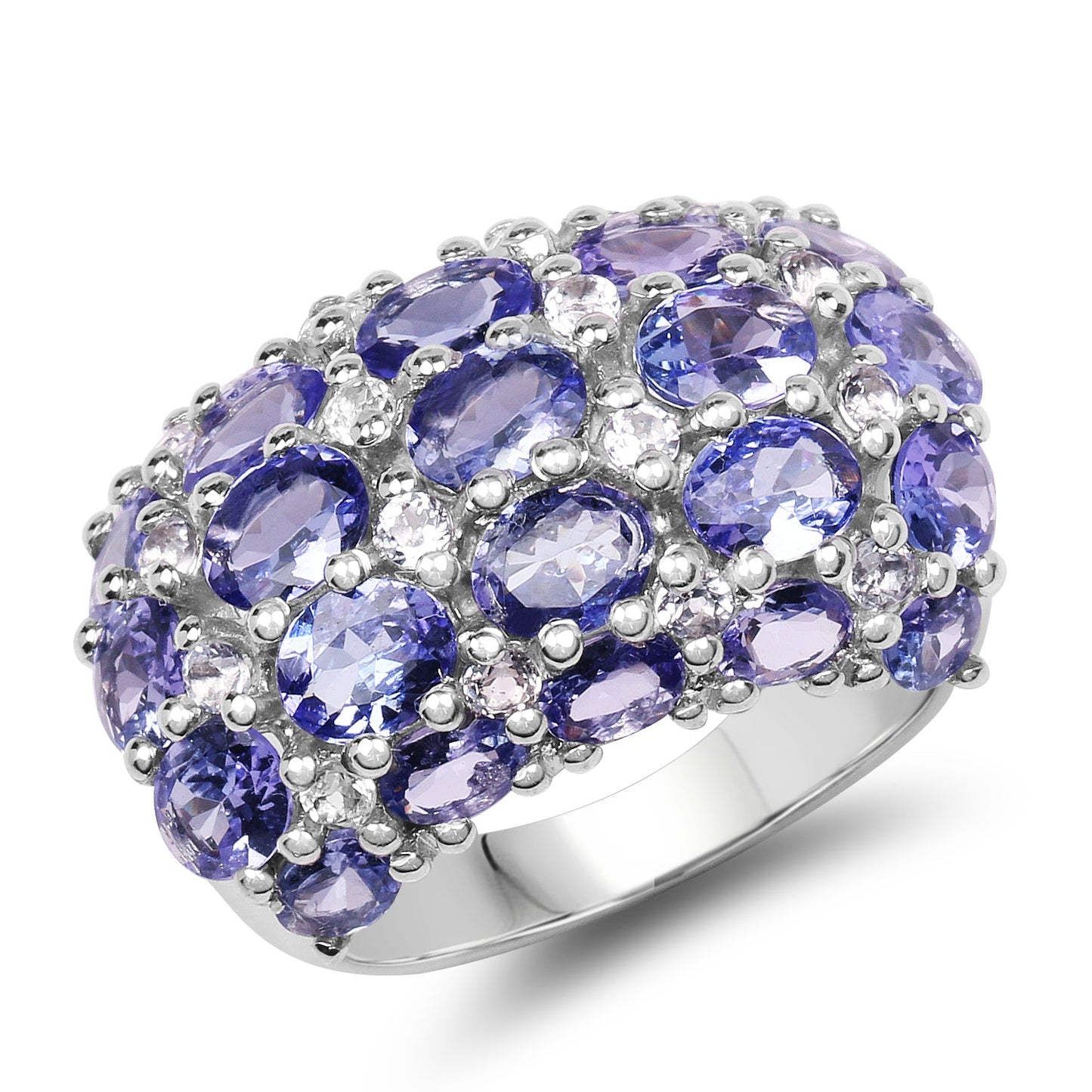 7.29 Carat Genuine Tanzanite & White Topaz Sterling Silver Ring