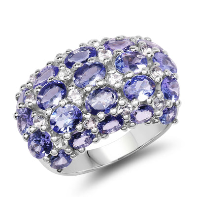 7.29 Carat Genuine Tanzanite & White Topaz Sterling Silver Ring