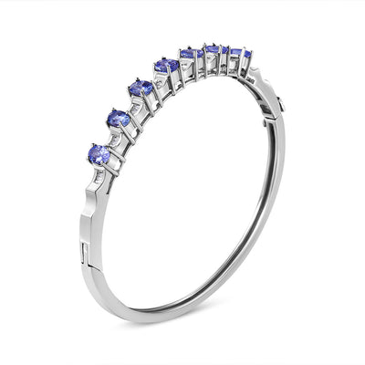 Pulsera Bangle de Diamantes y Tanzanita Azul en Oro Blanco de 14K