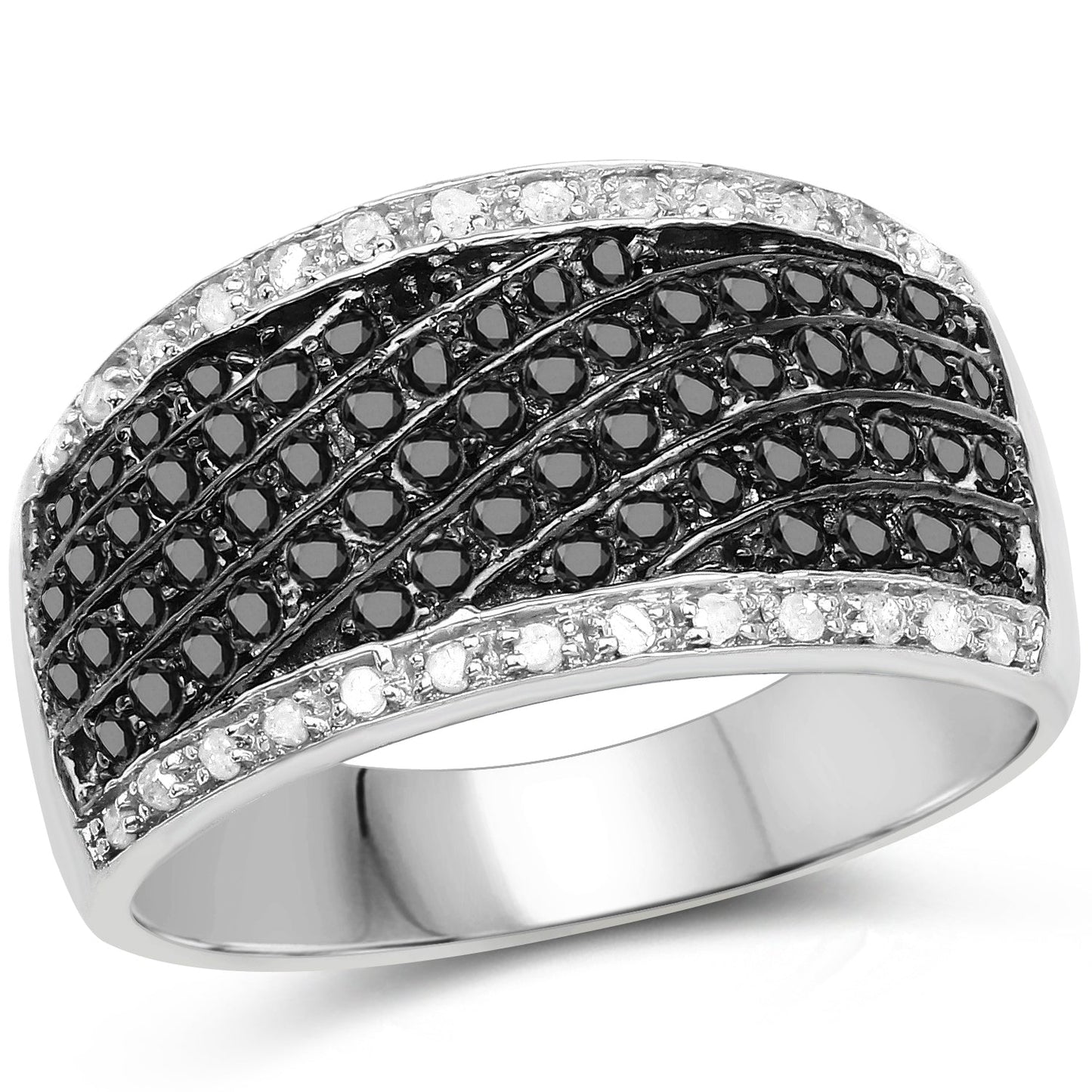 Anillo de Compromiso de Diamante Negro Genuino de 0.79 Quilates en Plata de Ley