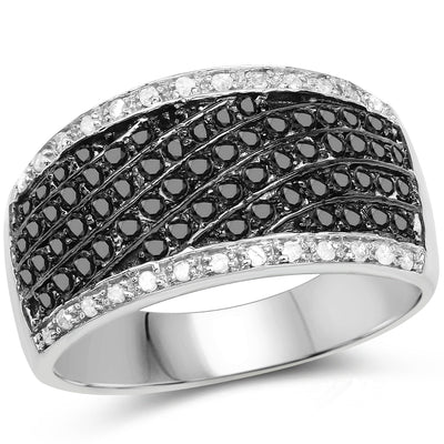 Bague de fiançailles en argent sterling avec diamant noir véritable de 0,79 carat