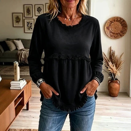 Haut Femme à Manches Amples en Dentelle et Patchwork