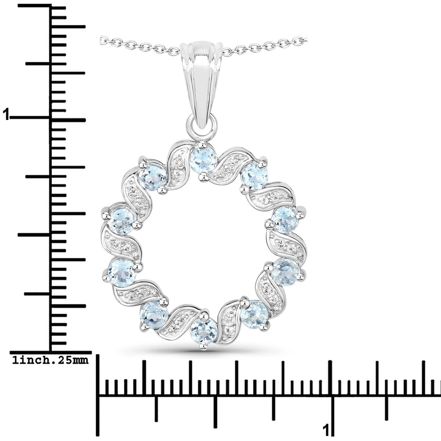 Pendentif en aigue-marine et topaze blanche de 1,10 carat en argent sterling