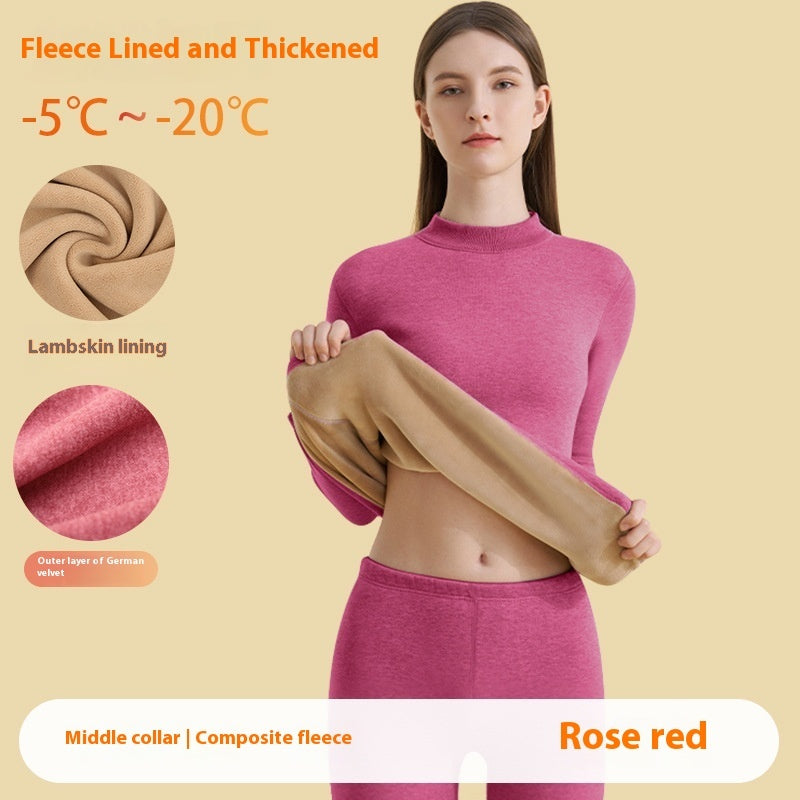 Thickened High-Necked Lambswool Dralon Thermal Underwear Set