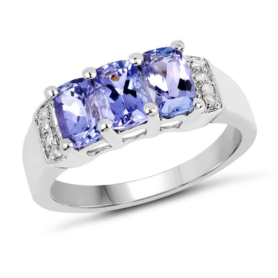 1.63 Carat Genuine Tanzanite & White Diamond Ring in Sterling Silver
