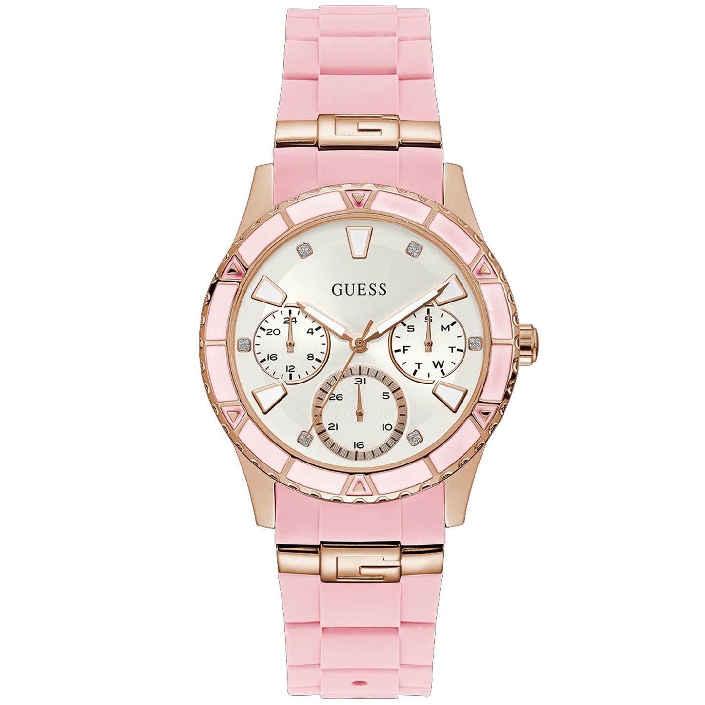 Guess Women's Pink Rose Gold Tone Multi-function Watch