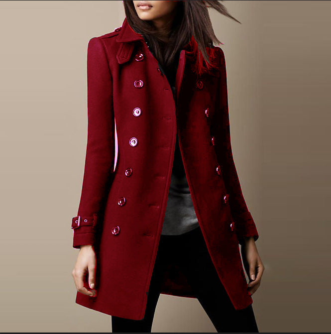 Ladies Spring Long Wool Trench Coat