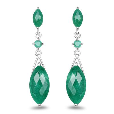 Pendientes Elegantes de Esmeralda Teñida de 8.52 Quilates y Plata de Ley