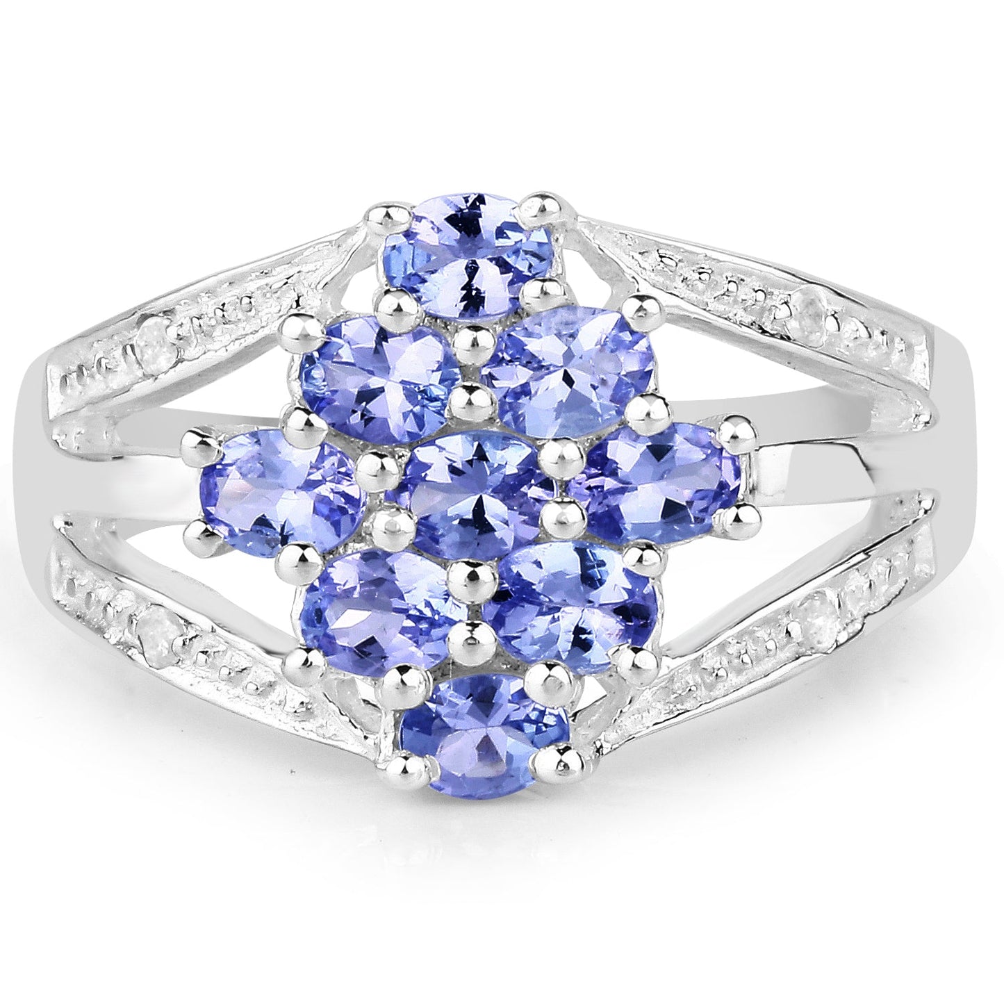 Bague en argent sterling avec tanzanite et topaze blanche de 1,59 carat