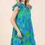 Robe Mini à Manches Volantes Imprimée Feuilles d'Été