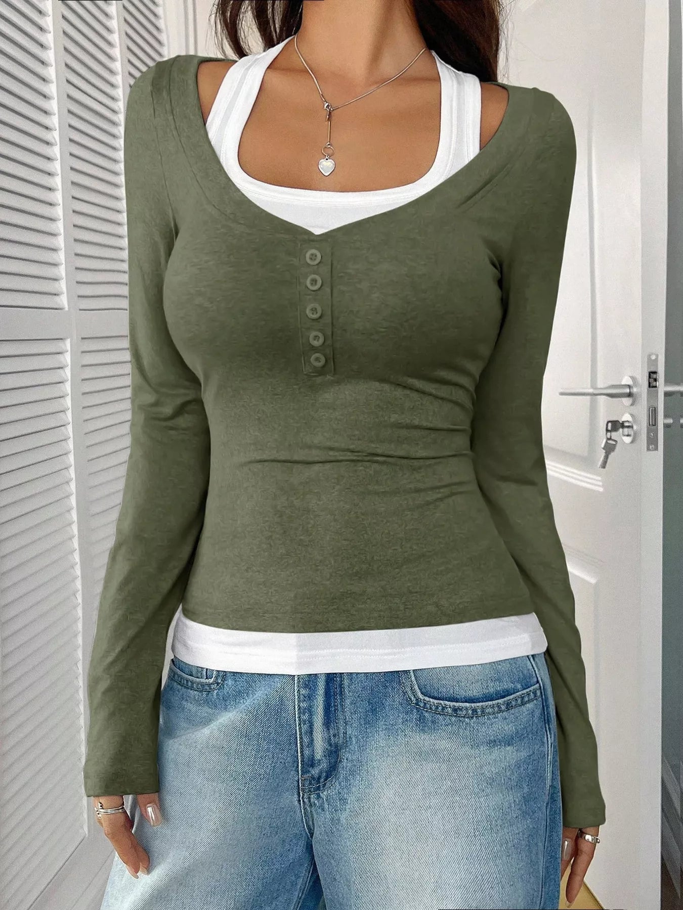 Camiseta de Estilo de Dos Piezas con Escote Redondo