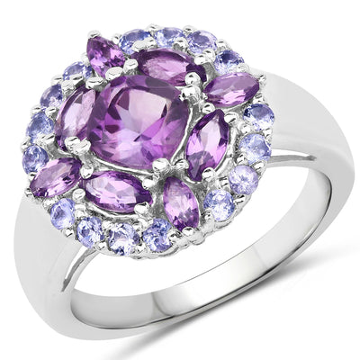 Anillo de Plata de Ley con Amatista y Tanzanita de 2.19 Quilates