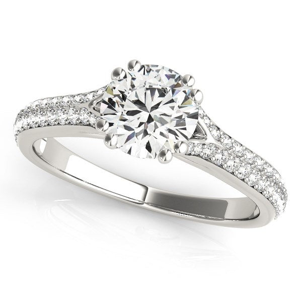 14k White Gold Double Prong Multirow Band Diamond Engagement Ring