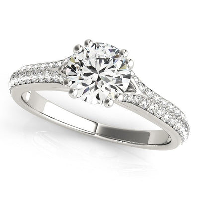 14k White Gold Double Prong Multirow Band Diamond Engagement Ring
