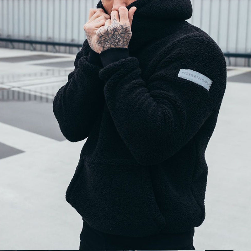 Men's Plush Long-Sleeved Hoodie with Big Pocket