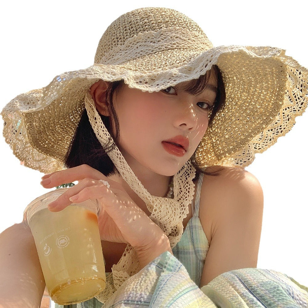 Lace String Woven Straw Sun Hat for Summer Adventures