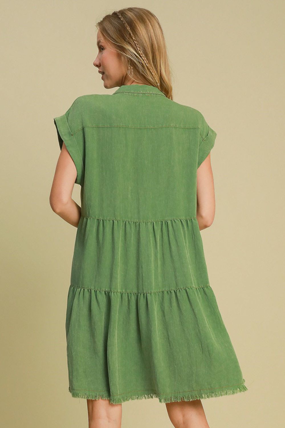 Green Plus Size Button-Down Shirt Dress