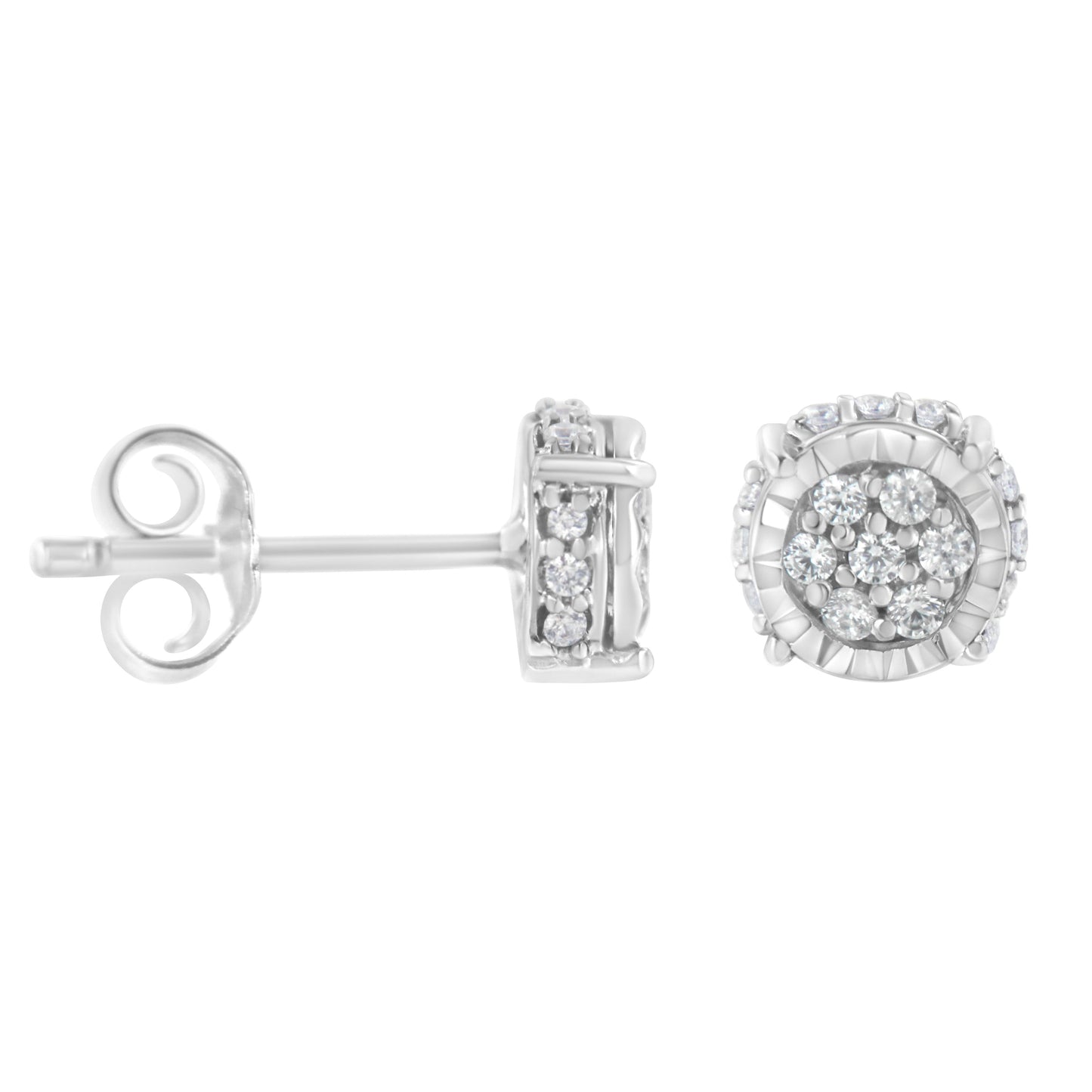 Pendientes de Stud Florales de Diamante Cortado Redondo de Plata Esterlina .925