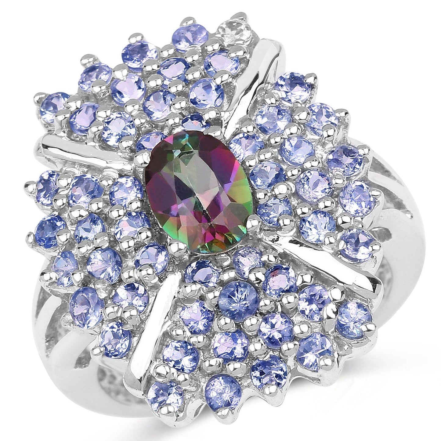 Bague en argent sterling avec topaze mystique de 2,86 carats et tanzanite